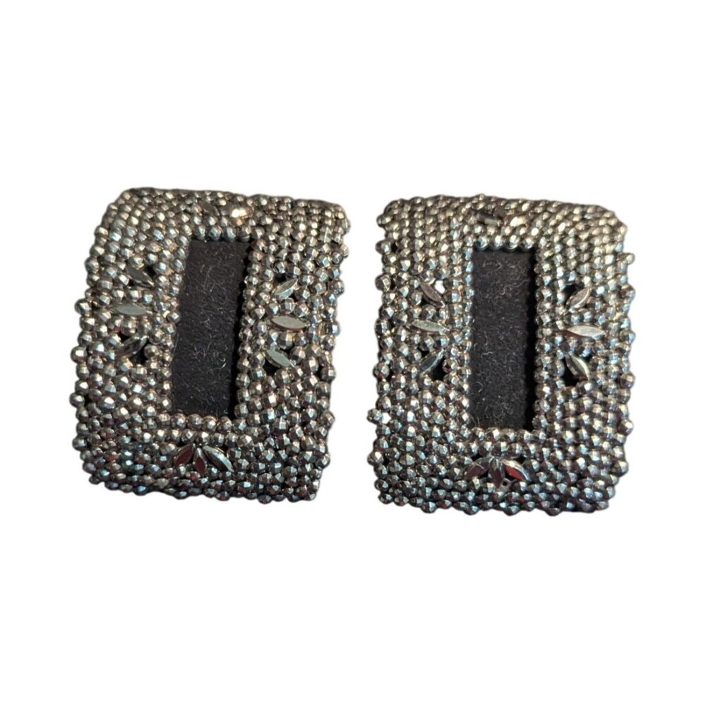 Vtg L W Paris French Cut Steel Shoe‎ Buckles | Art Deco 1920s Silver Tone Clips